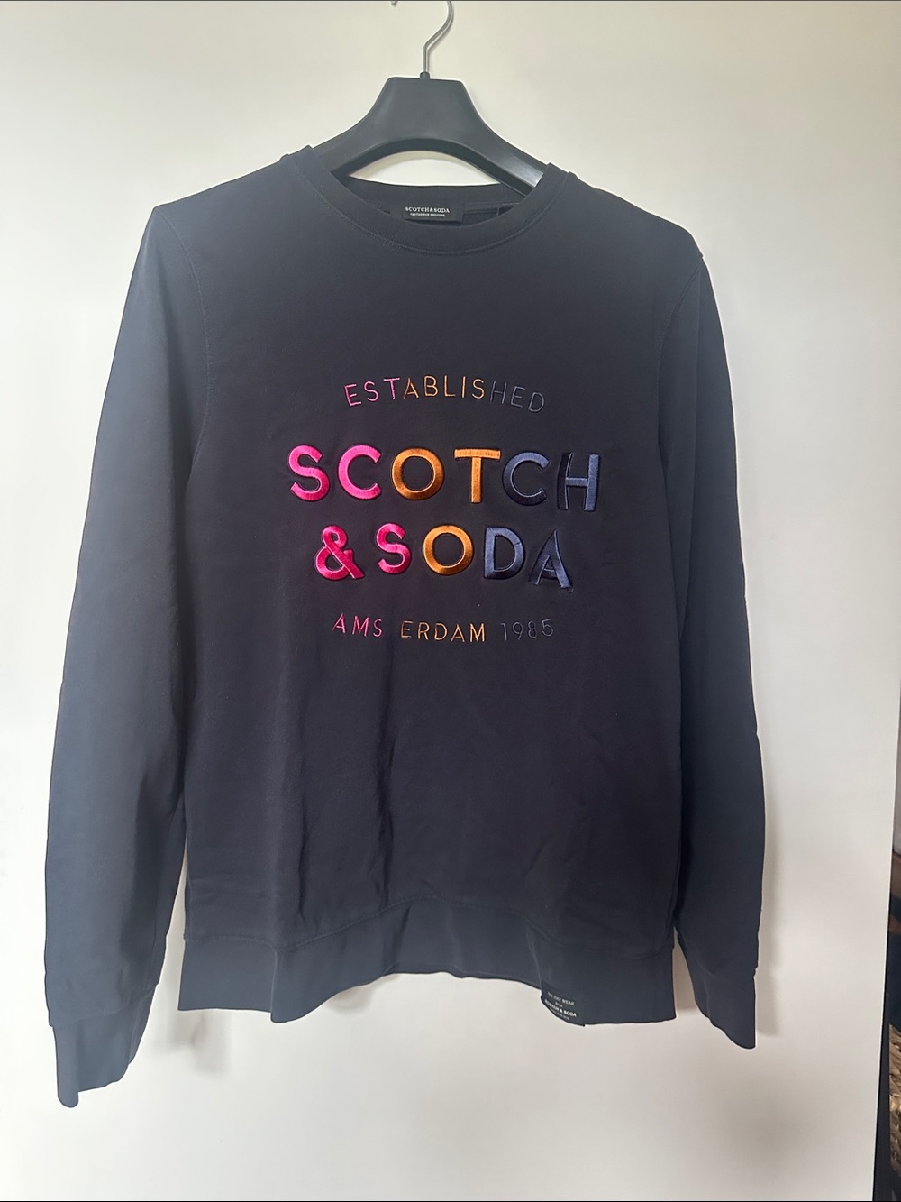 Scotch & Soda navy blue Crewneck with Multicolor Raised Logo